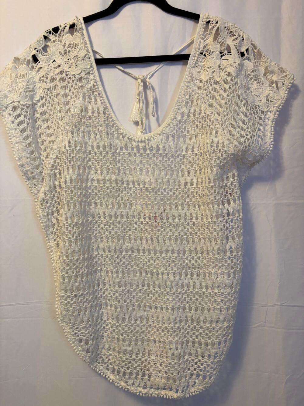 Victoria's Secret Crocheted Swim Beach Coverup White Tassel S